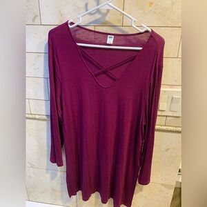 Old Navy Wine Criss Cross Long Sleeve Tunic Top Size Large